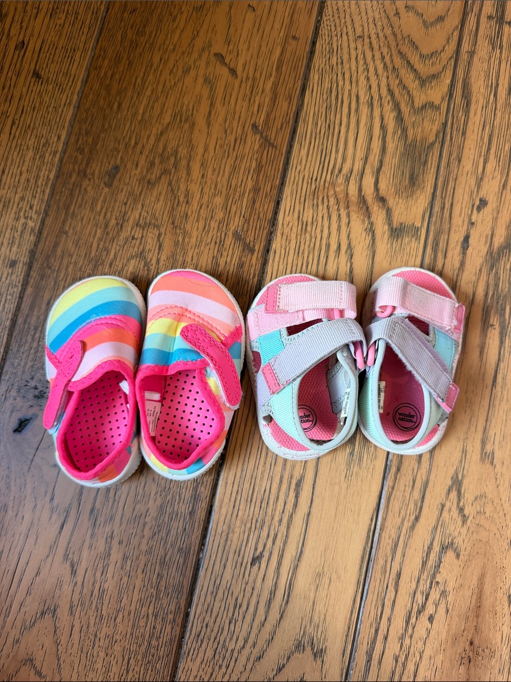 wonder nation Kids Rainbow Slip-On & Pink Teal Hook-and-Loop Sandal Set